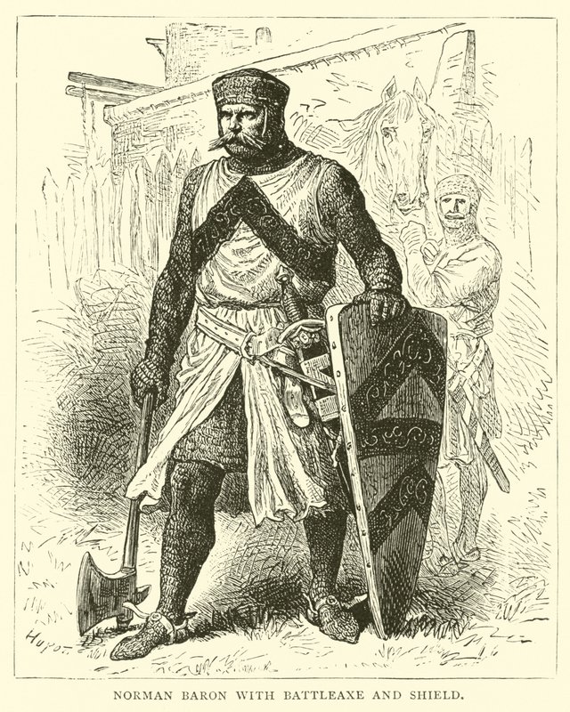 Barón normando con hacha de batalla y escudo de English School