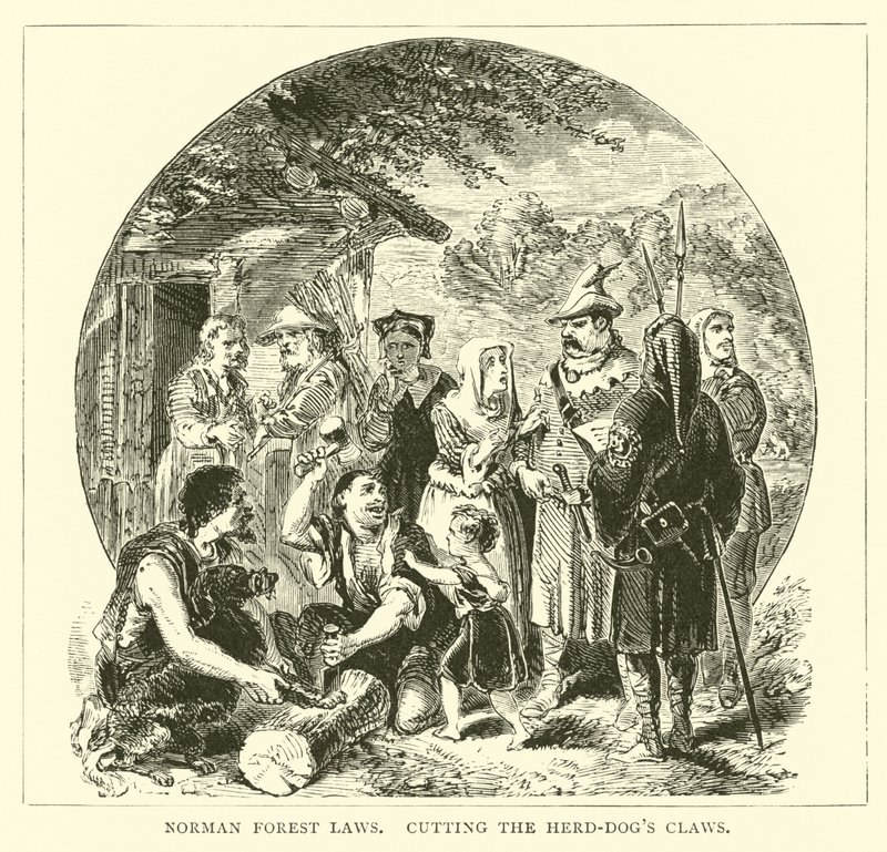 Leyes forestales normandas, cortando las garras de los perros de caza de English School