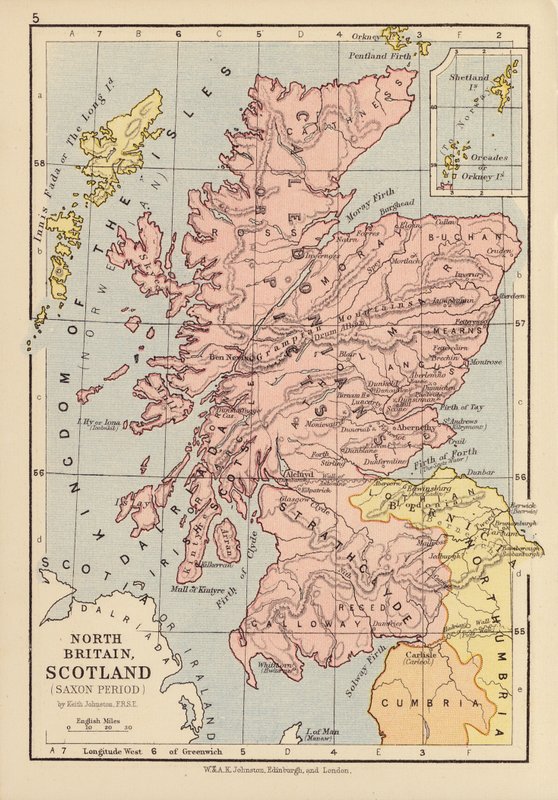 Norte de Gran Bretaña, Escocia, periodo sajón (litografía en color) de English School