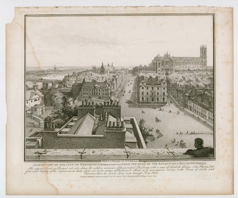 Vista norte de la ciudad de Westminster desde el techo del Banqueting House, Whitehall de English School