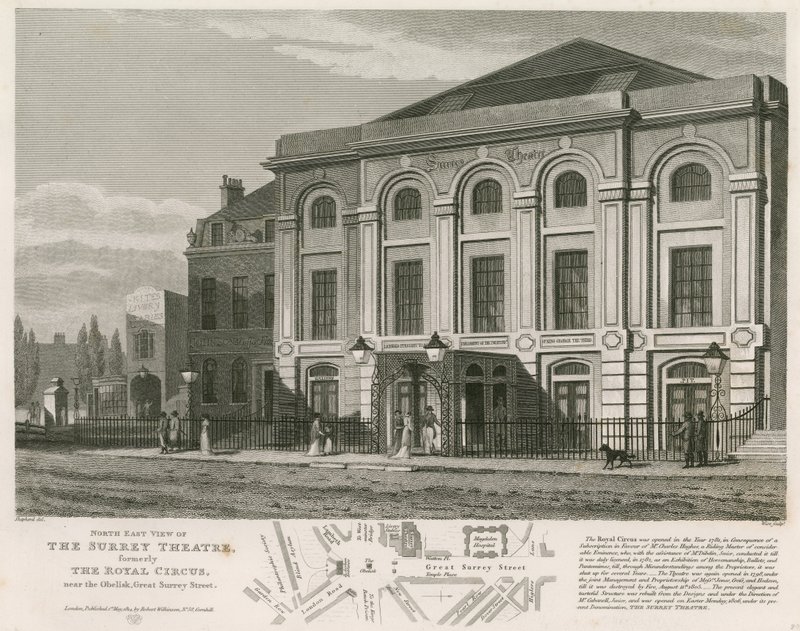Vista noreste del Teatro Surrey, Blackfriars Road, Londres de English School