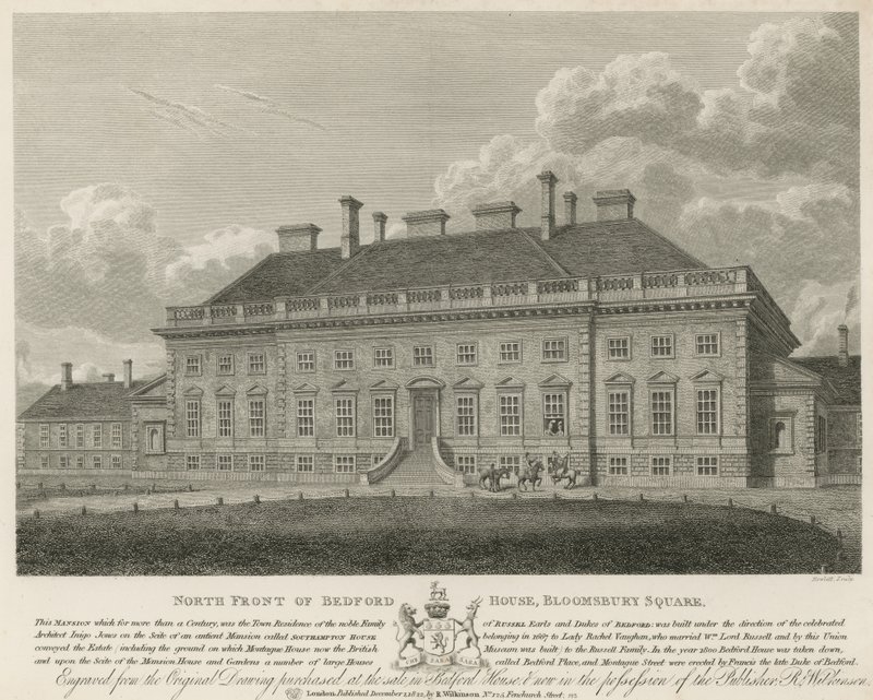 Frente norte de Bedford House, Bloomsbury Square, Londres de English School