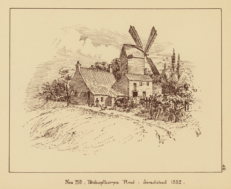 Nun Mill, Bishopthorpe Road, demolido en 1882 (litografía) de English School