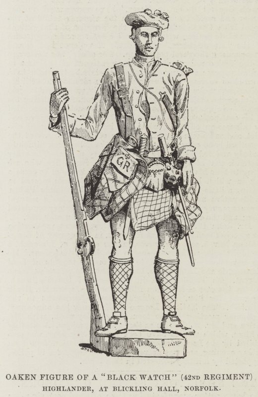 Figura de Roble de un "Black Watch" (42º Regimiento) Highlander, en Blickling Hall, Norfolk de English School