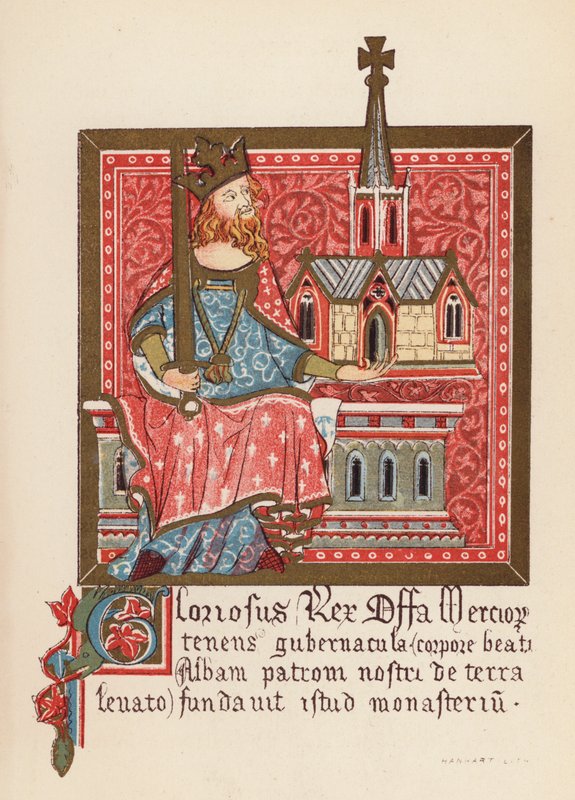 Offa, rey de Mercia (litografía en color) de English School