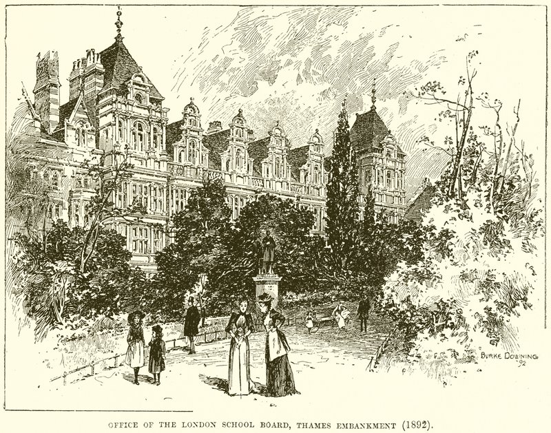 Oficina de la Junta Escolar de Londres, Thames Embankment (1892) de English School