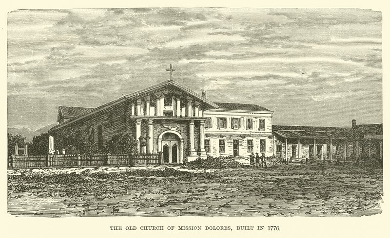 Iglesia Antigua de la Misión Dolores, construida en 1776 de English School