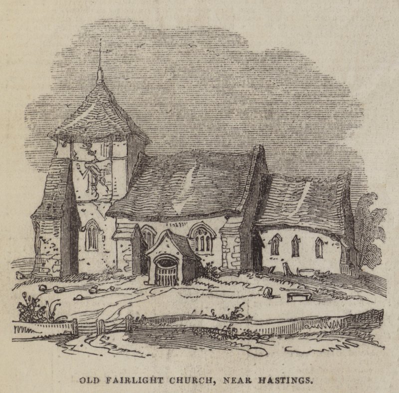 Antigua iglesia de Fairlight, cerca de Hastings (grabado) de English School