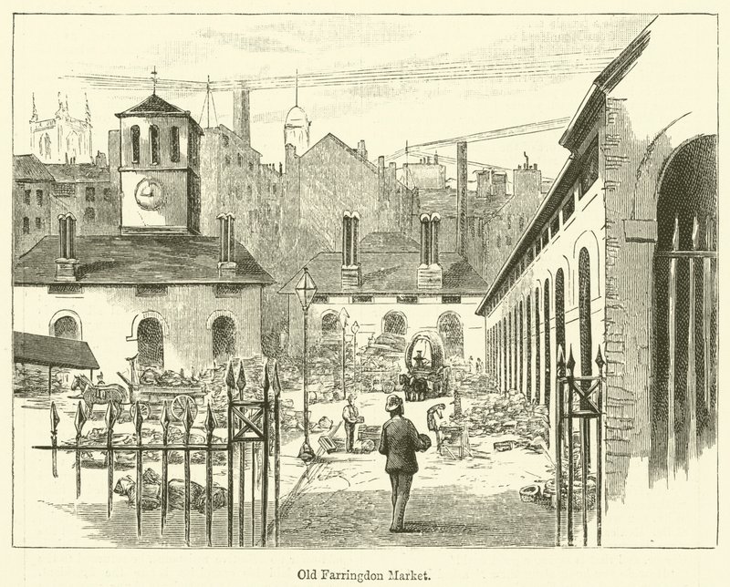 Old Farringdon Market (grabado) de English School