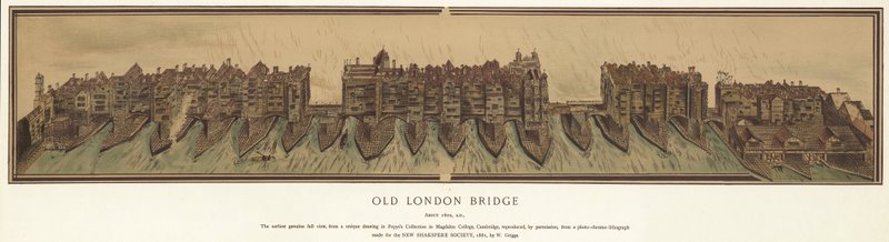 Antiguo Puente de Londres alrededor de 1600 de English School