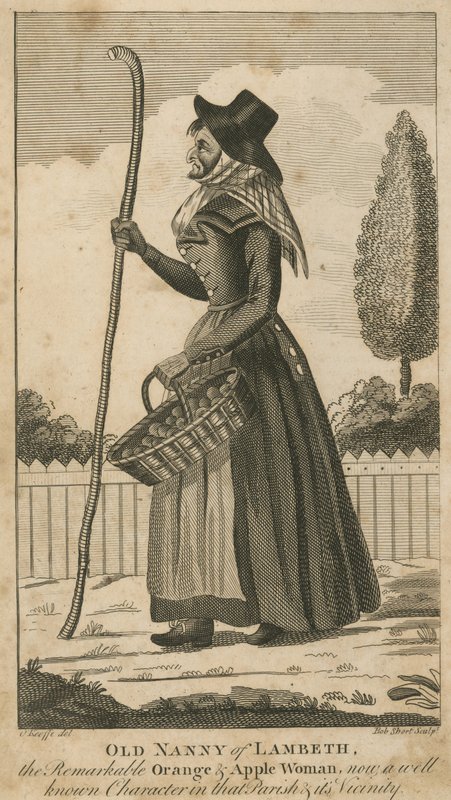 La vieja Nanny de Lambeth, la notable mujer de las naranjas y manzanas de English School