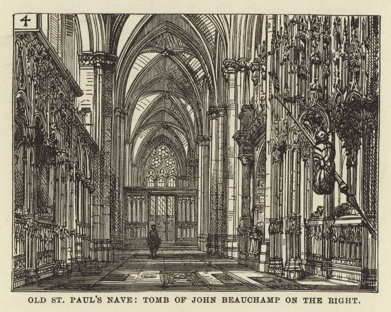 Nave de la Antigua St Pauls, Tumba de John Beauchamp a la Derecha de English School