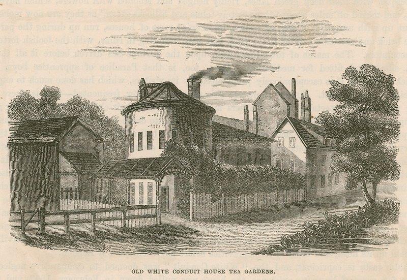Jardines de té de la antigua Casa White Conduit, Pentonville, Londres de English School