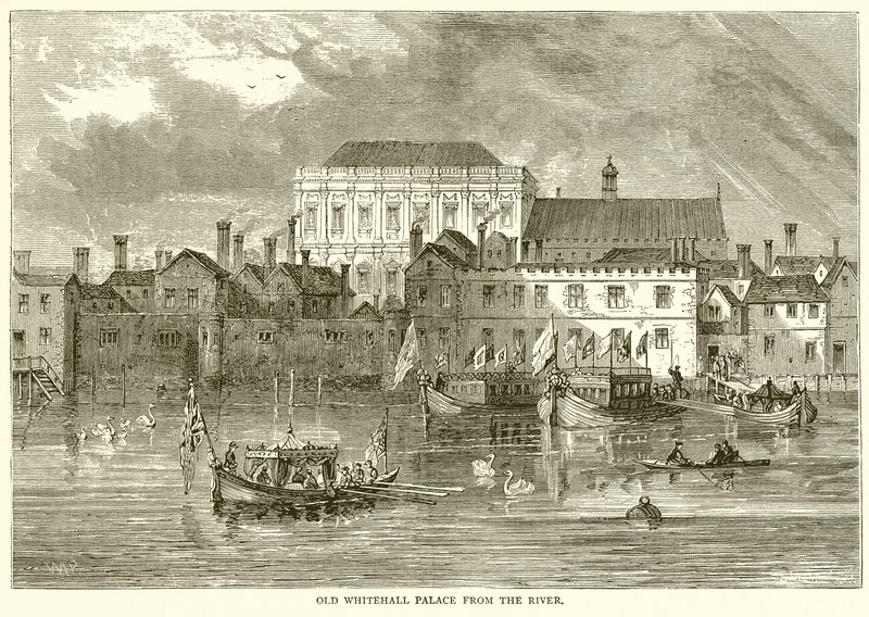 Antiguo palacio de Whitehall desde el río de English School