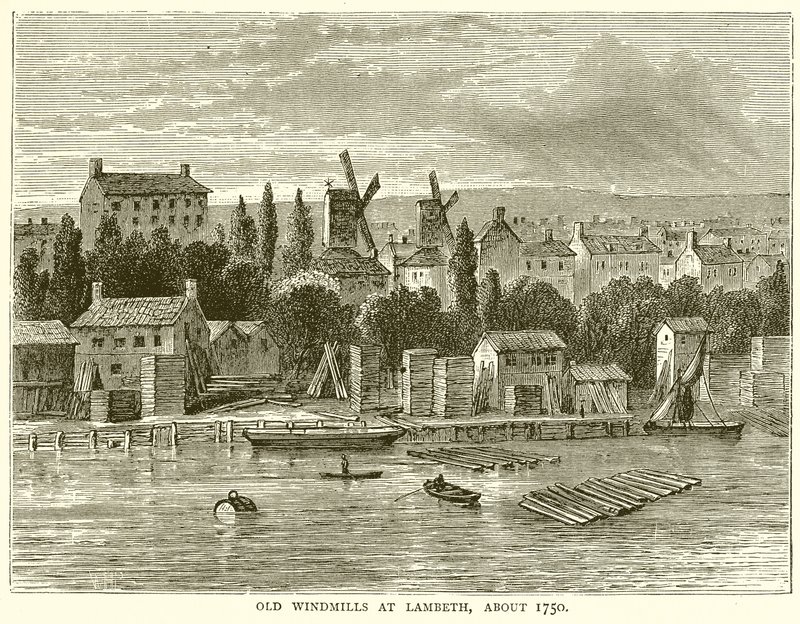 Viejos molinos de viento en Lambeth, alrededor de 1750 de English School