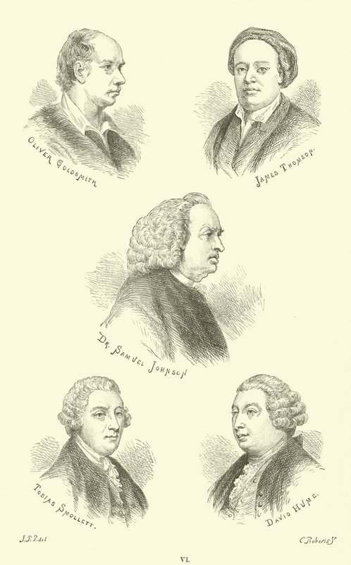 Oliver Goldsmith, James Thomson, Dr. Samuel Johnson, Tobias Smollett, David Hume de English School