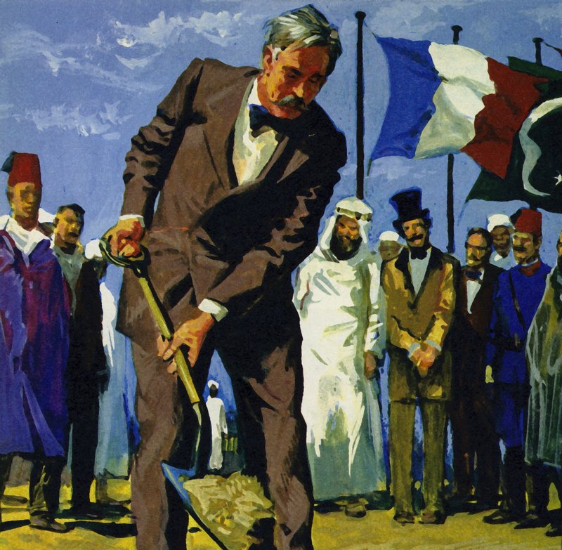 El 25 de abril de 1859, de Lesseps removió la primera palada de tierra del Canal de Suez de English School