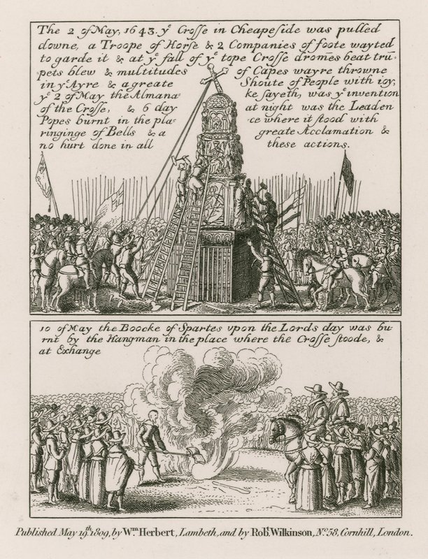 El 2 de mayo de 1643 la cruz en Cheapside, Londres, fue derribada de English School