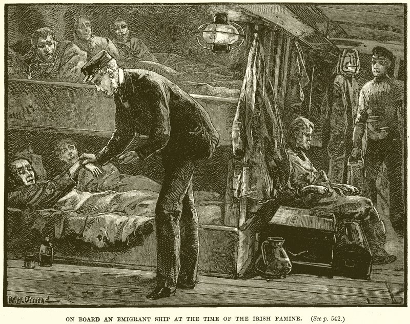 A bordo de un barco de emigrantes en la época de la hambruna irlandesa de English School