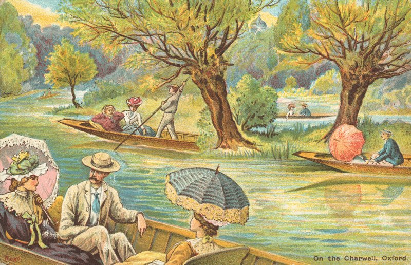 En el Cherwell (litografía en color) de English School