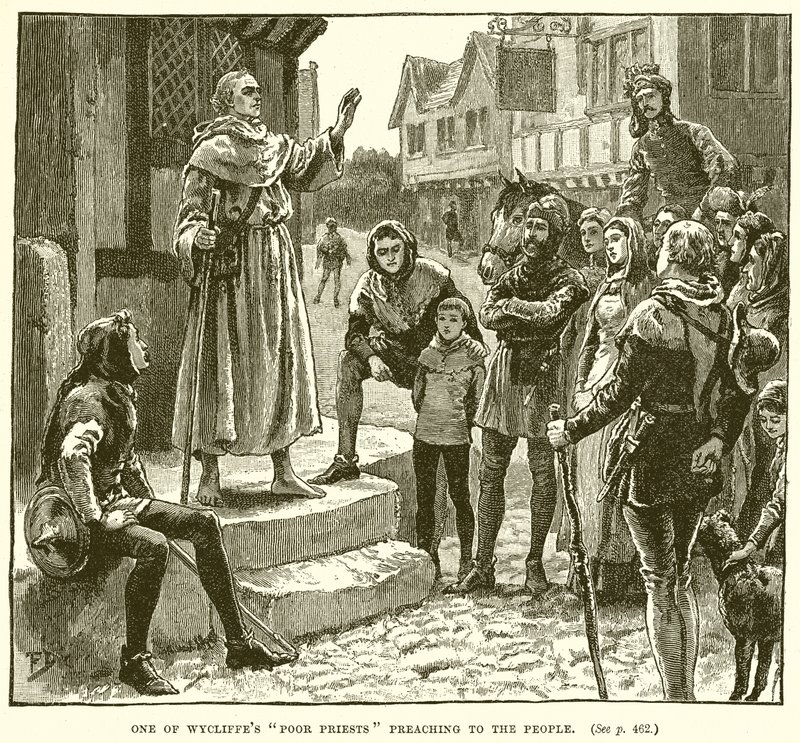 Uno de los pobres sacerdotes de Wycliffe predicando al pueblo de English School