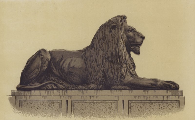 Una de las estatuas de leones de Trafalgar Square, Londres de English School
