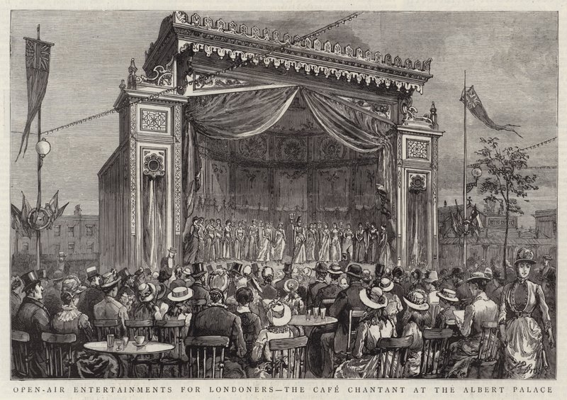 Entretenimientos al aire libre para los londinenses, el Café Chantant en el Albert Palace de English School