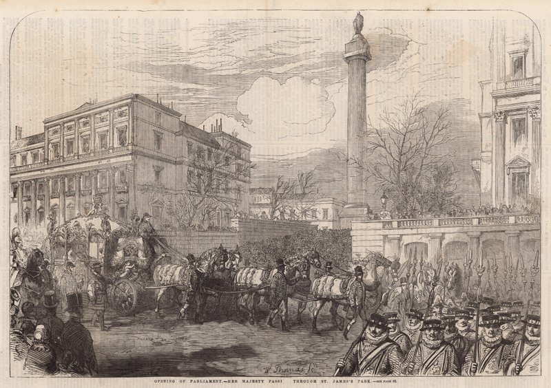 Apertura del Parlamento - Su Majestad pasando por el Parque St. James de English School