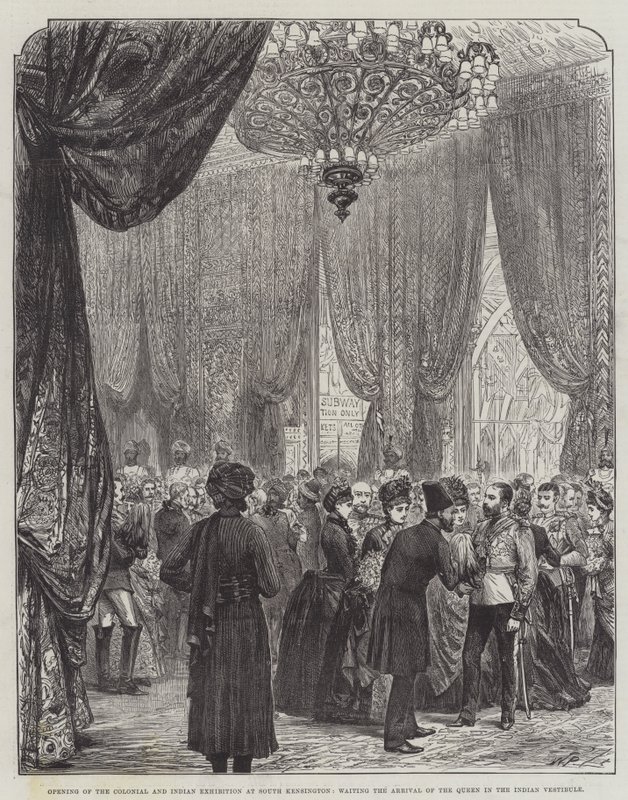 Apertura de la Exposición Colonial e India en South Kensington, esperando la Llegada de la Reina en el Vestíbulo Indio de English School