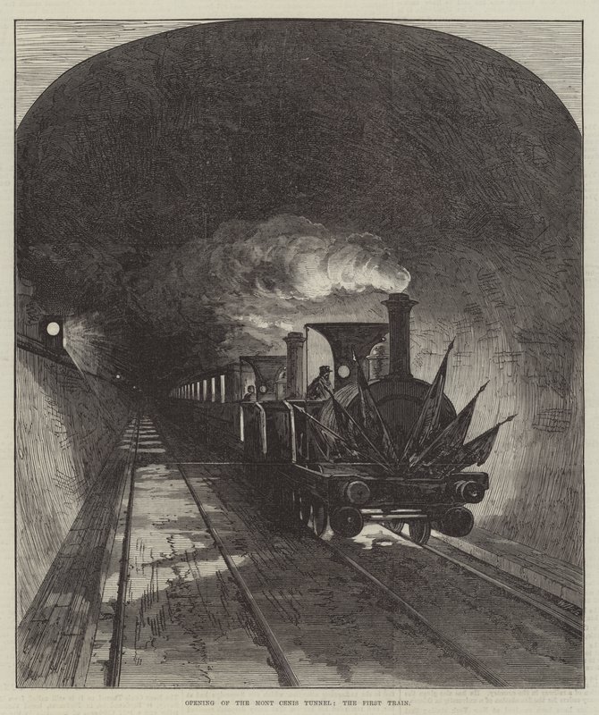 Apertura del túnel de Mont Cenis, el primer tren de English School