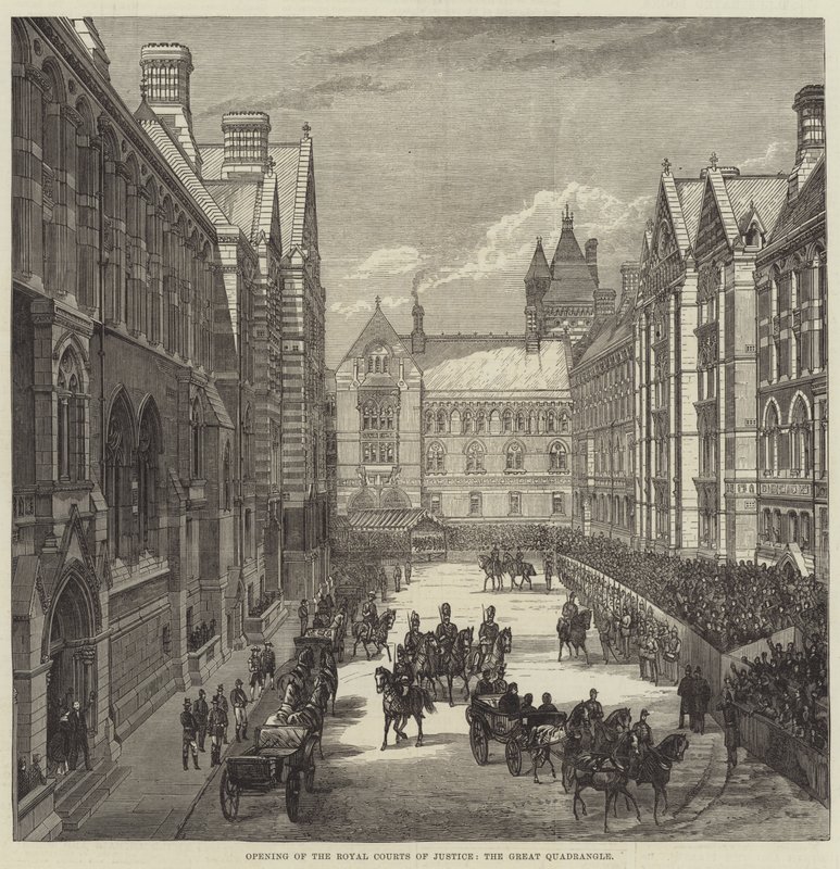 Inauguración de los Tribunales Reales de Justicia, el Gran Patio (grabado) de English School