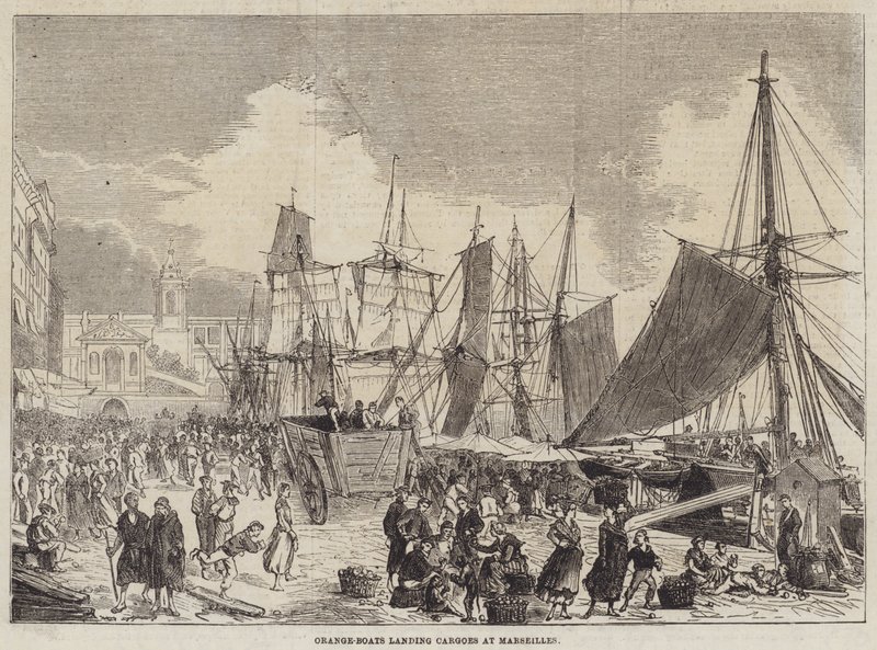 Orange-Boats landing Cargoes at Marseilles (grabado) de English School