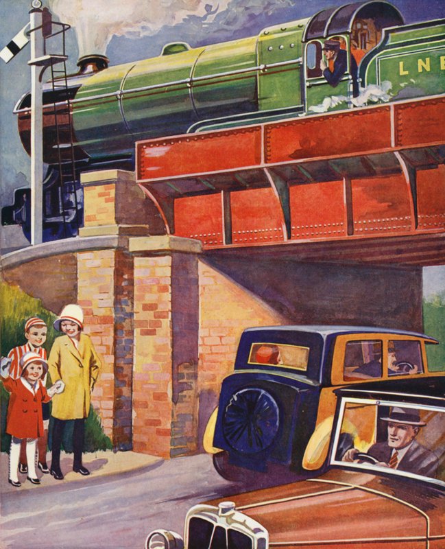 Por encima y por debajo del puente (litografía en color) de English School