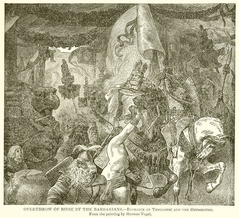 Derrocamiento de Roma por los bárbaros: Entrada de Teodorico y los ostrogodos de English School