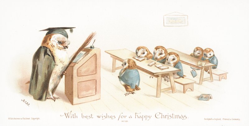 ¡Búho enseñando a los buhitos en el aula! tarjeta de Navidad de English School