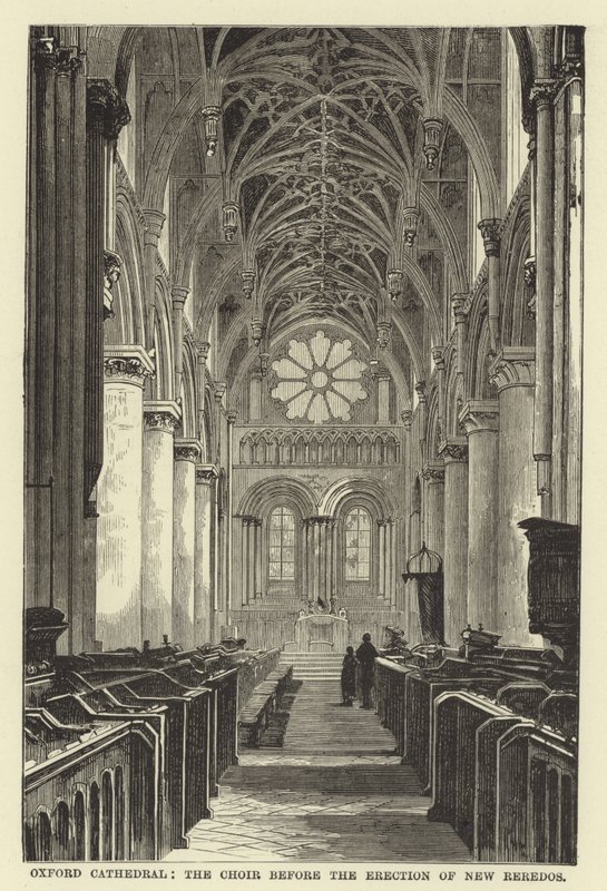Catedral de Oxford, el coro antes de la erección del nuevo retablo de English School