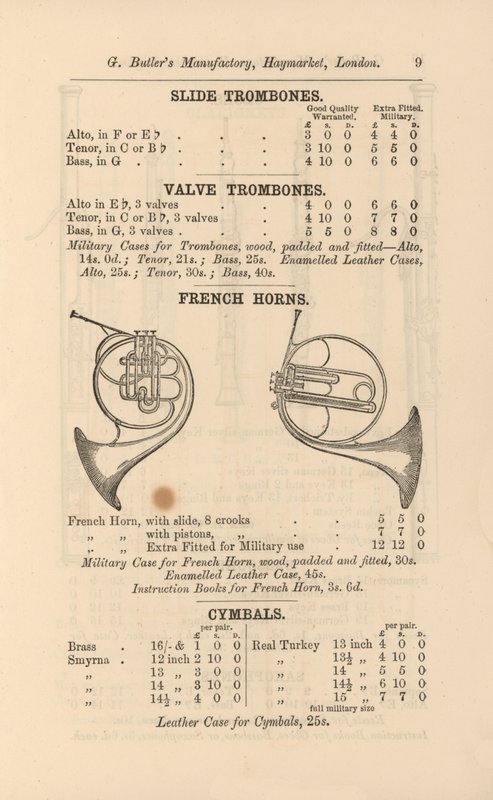 Página del Catálogo Ilustrado de Instrumentos Musicales de G Butler (grabado) de English School