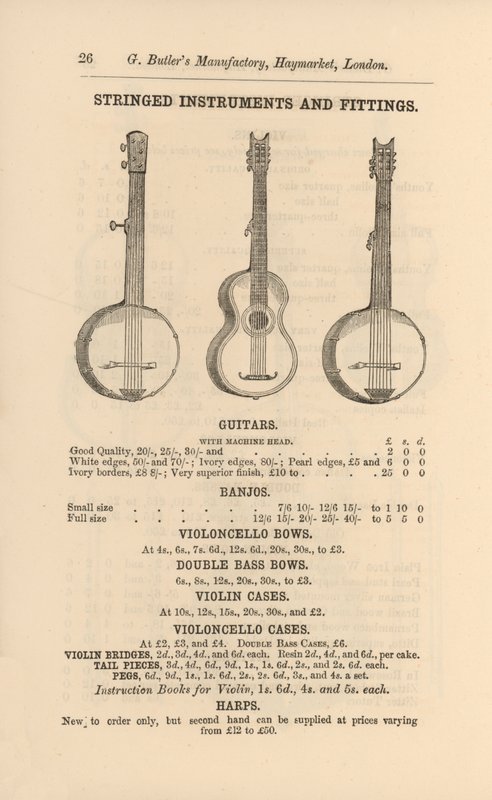 Página del Catálogo Ilustrado de Instrumentos Musicales de G Butler (grabado) de English School