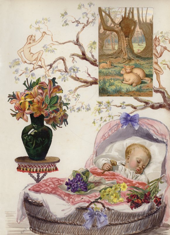 Página de álbum de recortes de la época victoriana tardía de English School
