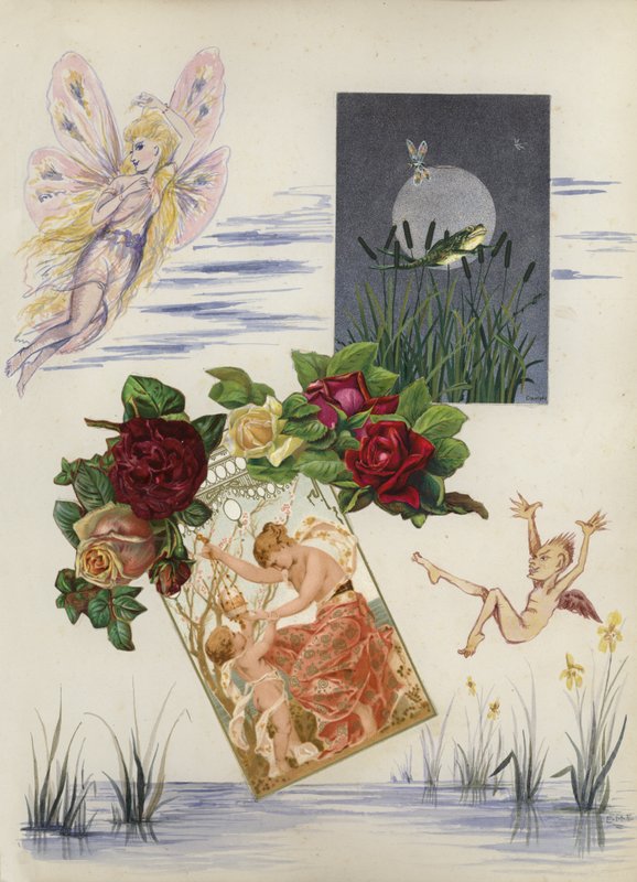 Página de álbum de recortes de la época victoriana tardía de English School