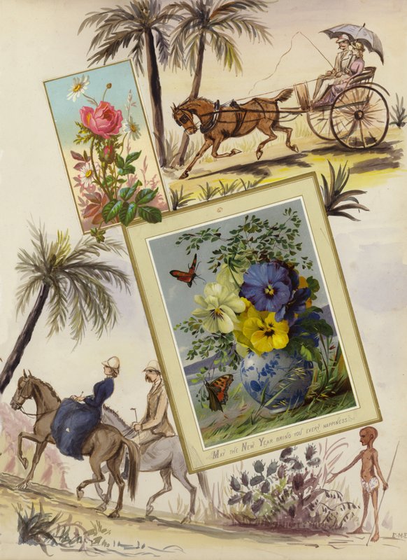 Página de álbum de recortes de la época victoriana tardía de English School