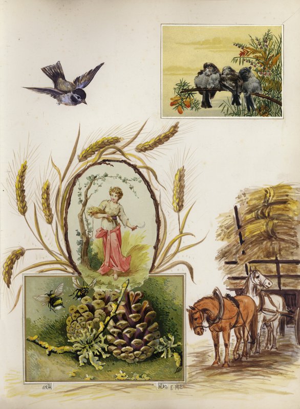 Página de álbum de recortes de la época victoriana tardía de English School