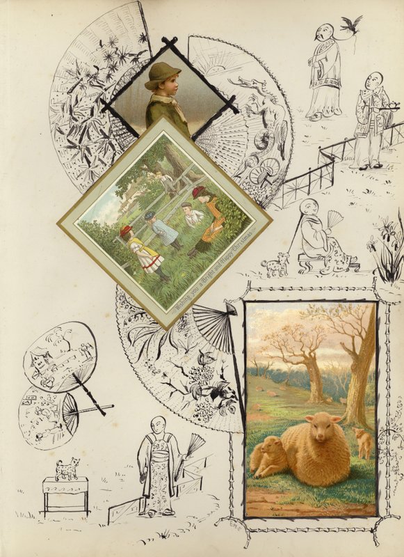 Página de álbum de recortes de la época victoriana tardía de English School