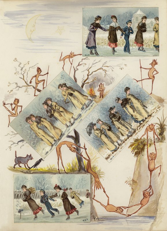 Página de álbum de recortes de la época victoriana tardía de English School