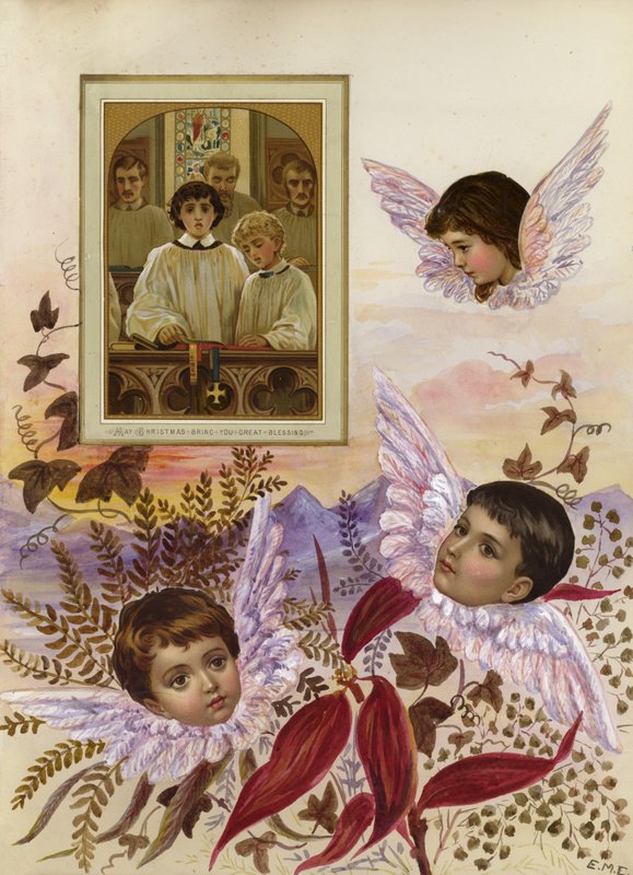 Página de álbum de recortes de la época victoriana tardía de English School