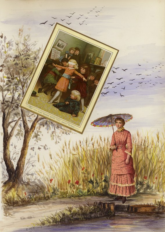Página de álbum de recortes de la época victoriana tardía de English School