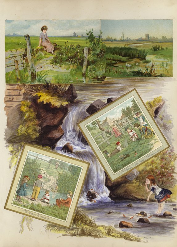 Página de álbum de recortes de la época victoriana tardía de English School