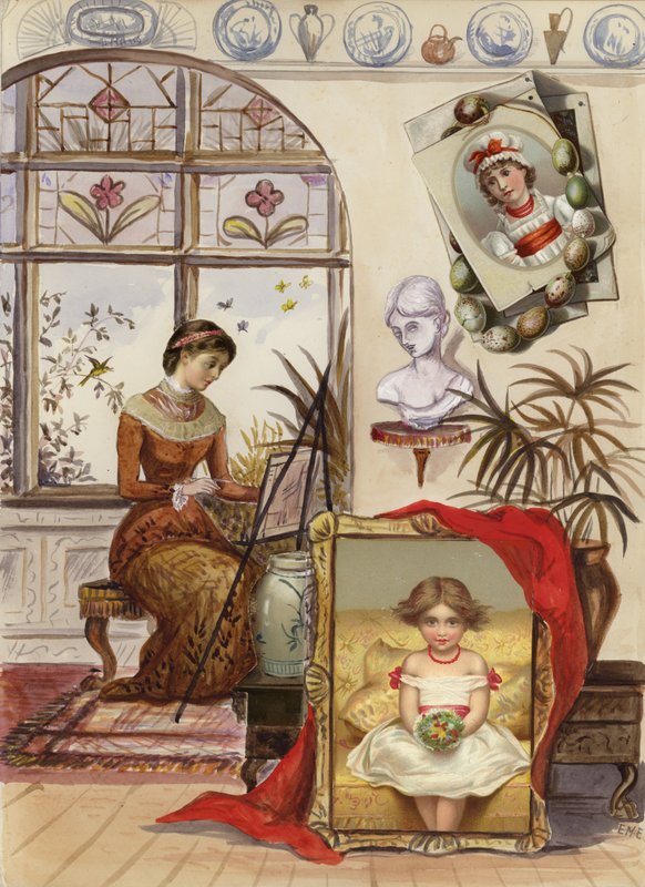 Página de álbum de recortes de la época victoriana tardía de English School