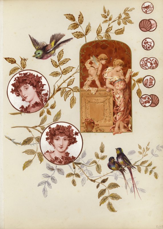 Página de álbum de recortes de la época victoriana tardía de English School