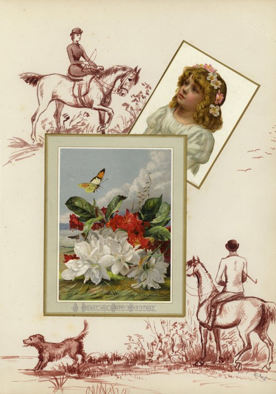 Página de álbum de recortes de la época victoriana tardía de English School
